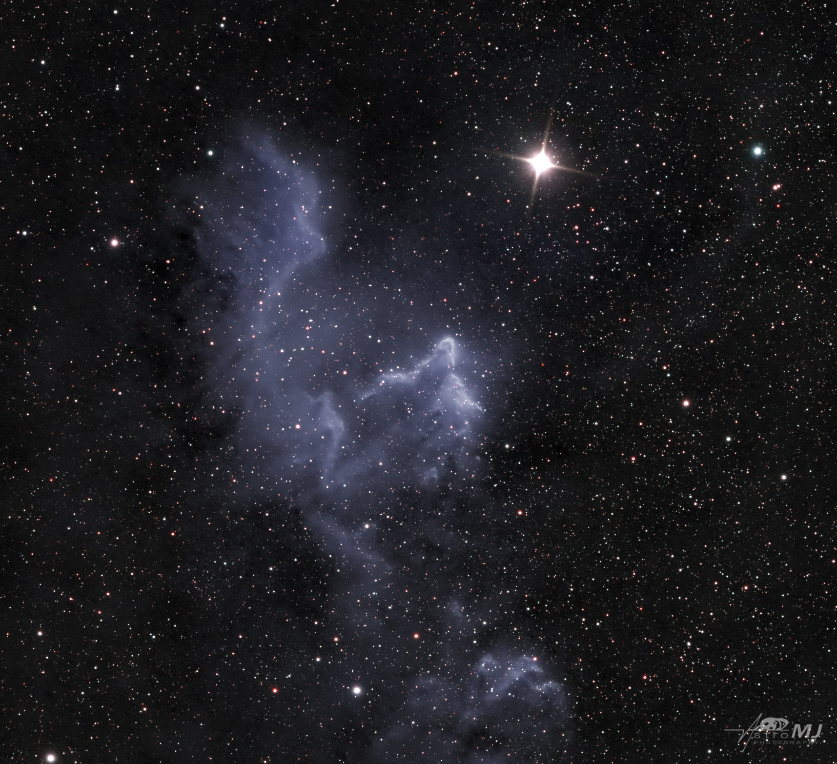 The Ghost of Cassiopeia, IC 63, a delicate blue reflection and emission nebula near Gamma Cassiopeiae